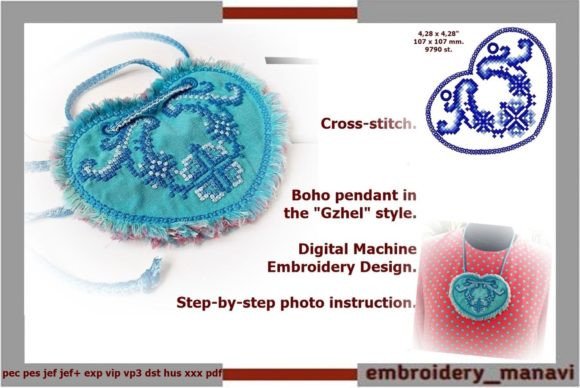 Reviewing Boho Pendant in the Gzhel Cross-stitch